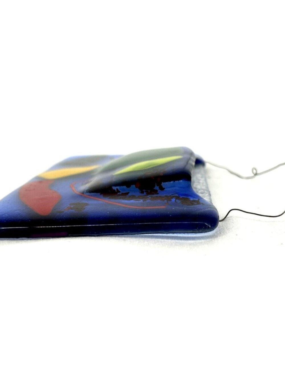 Fused Art Glass Wall Pocket Handmade Artisan Multicolor 6" long Unsigned - Picture 6 of 7